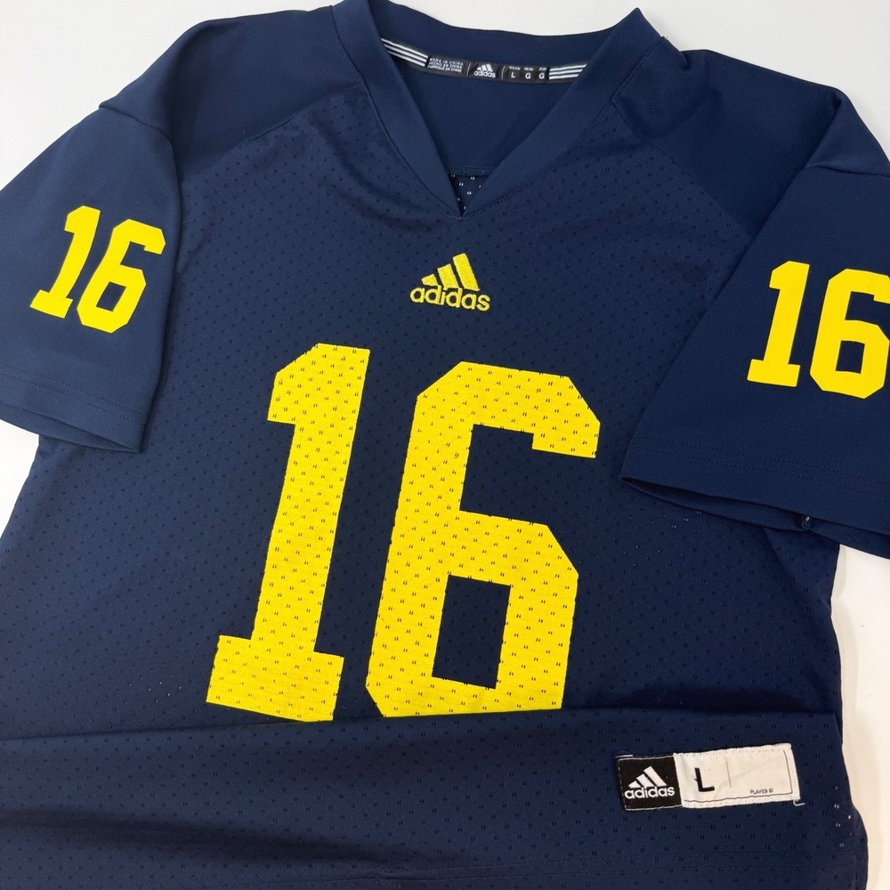 Adidas Michigan Wolverines #16 Football Jersey Navy Blue Boys Large